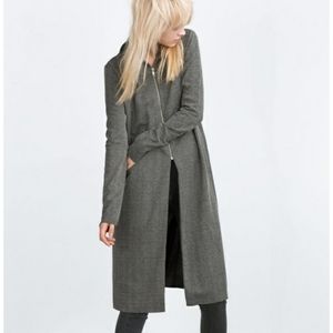 Zara Fall Winter Collection Grey Knit Herringbone Zip Up Coat / Cardigan Medium